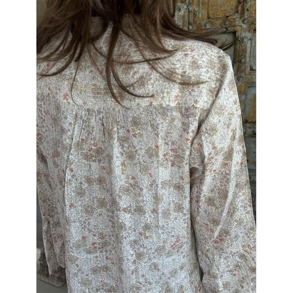 Laura lang kjole med lurex natur