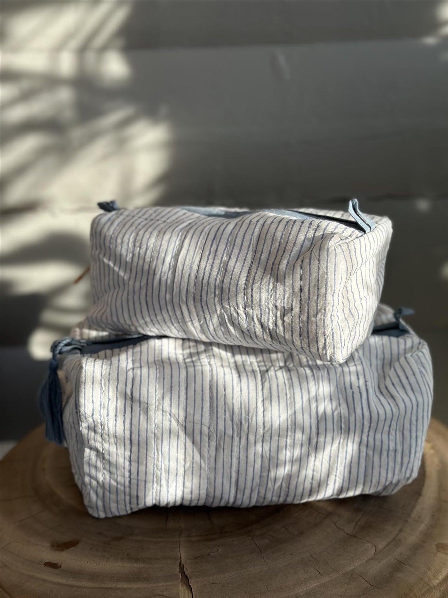 Sminkepung blokktrykket jeans stripe