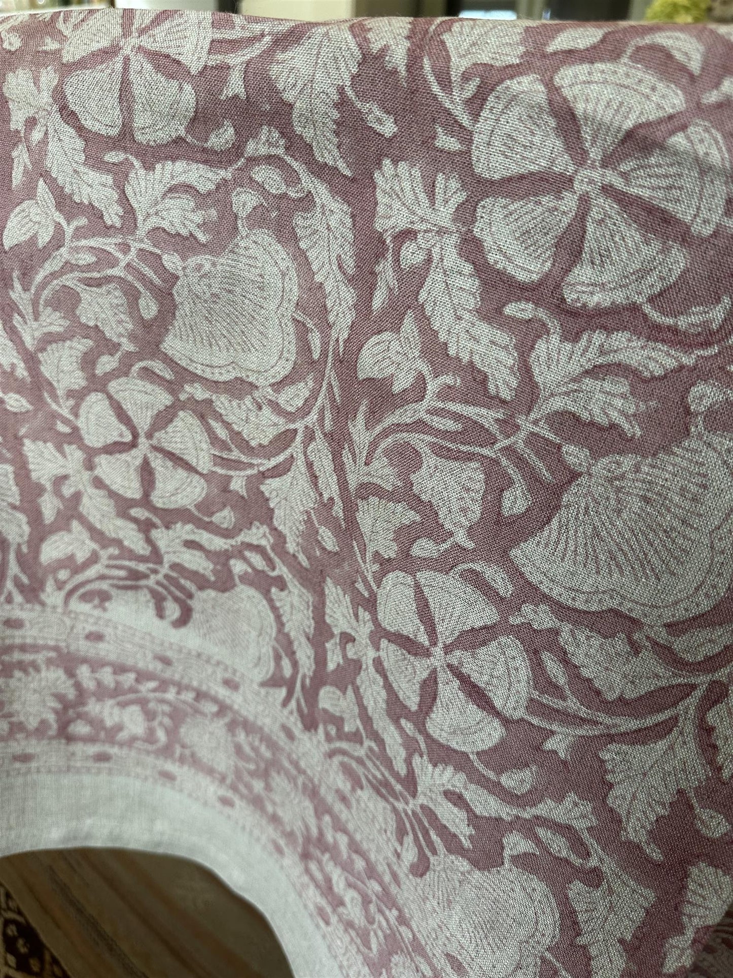 Duk 100% lin blokktrykket mønster 150x250 cm old rose