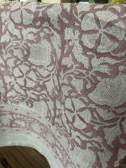 Duk 100% lin blokktrykket mønster 150x250 cm old rose