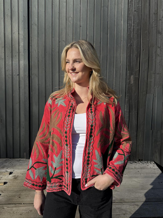 Anouska jakke velur med broderier coral