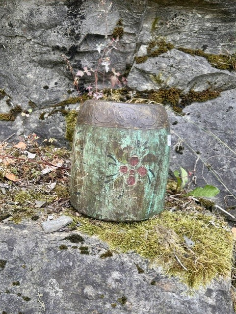 Trepotte malt vintage H20 cm grønn