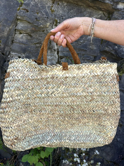 Berber Berkin bag med brune skinndetaljer og skinnhank