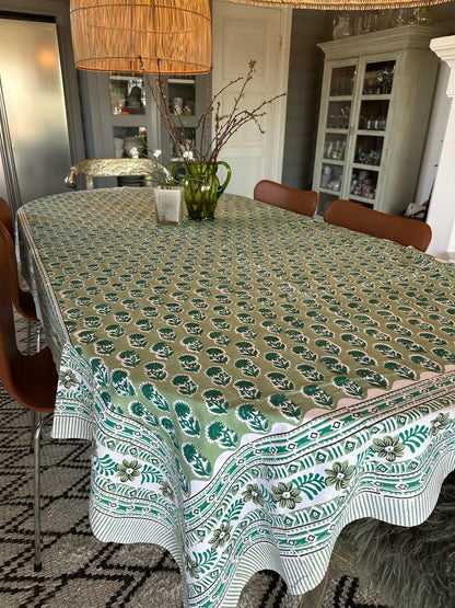 Duk blokktrykk 150 x 250 cm clover green