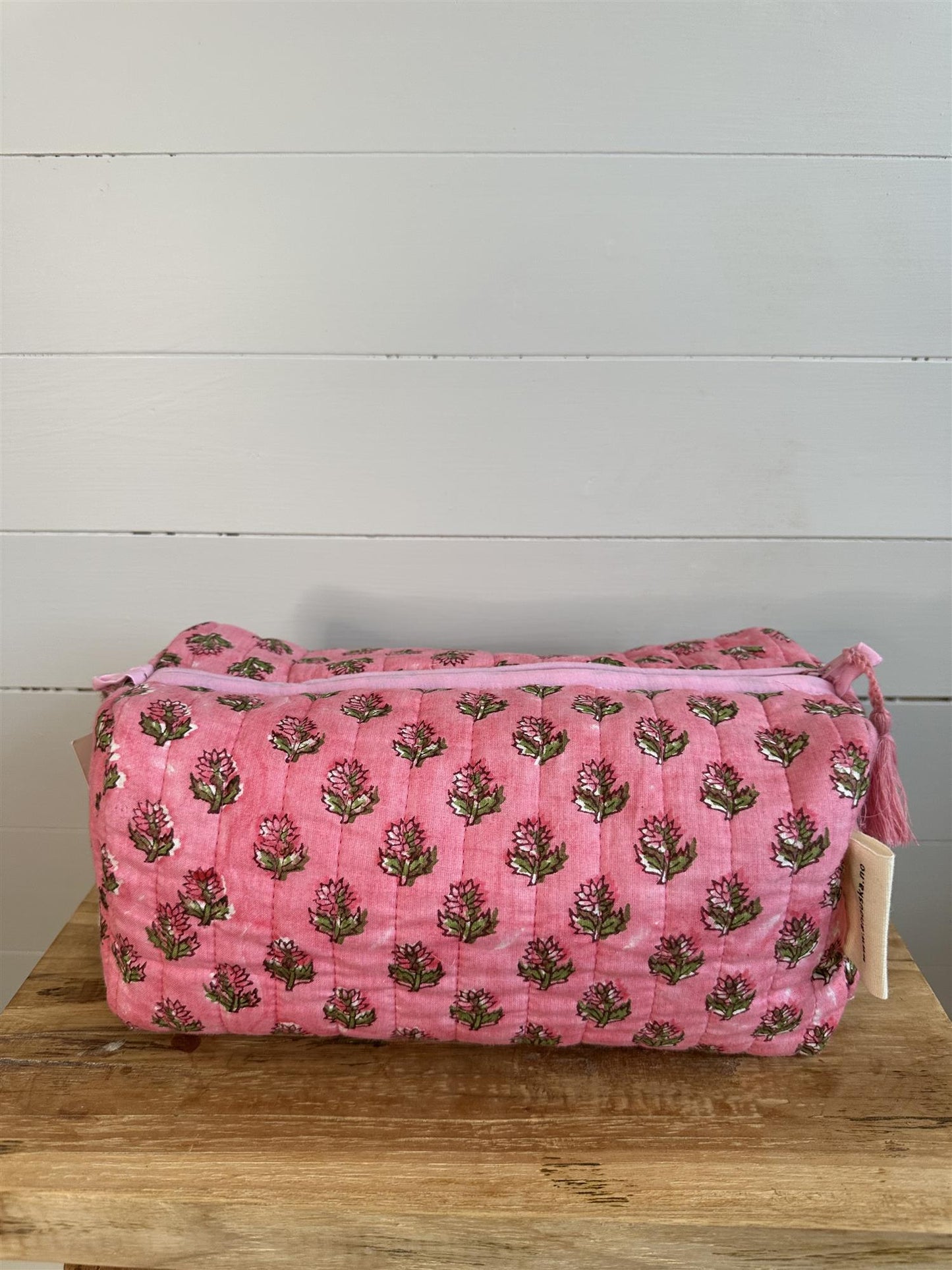 Toalettmappe blokktrykket Clementine pink