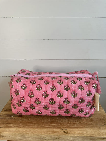 Toalettmappe blokktrykket Clementine pink