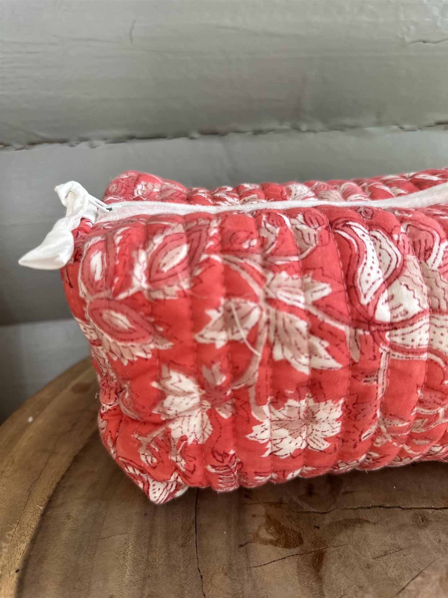 Toalettmappe blokktrykket Pelargonia strawberry red