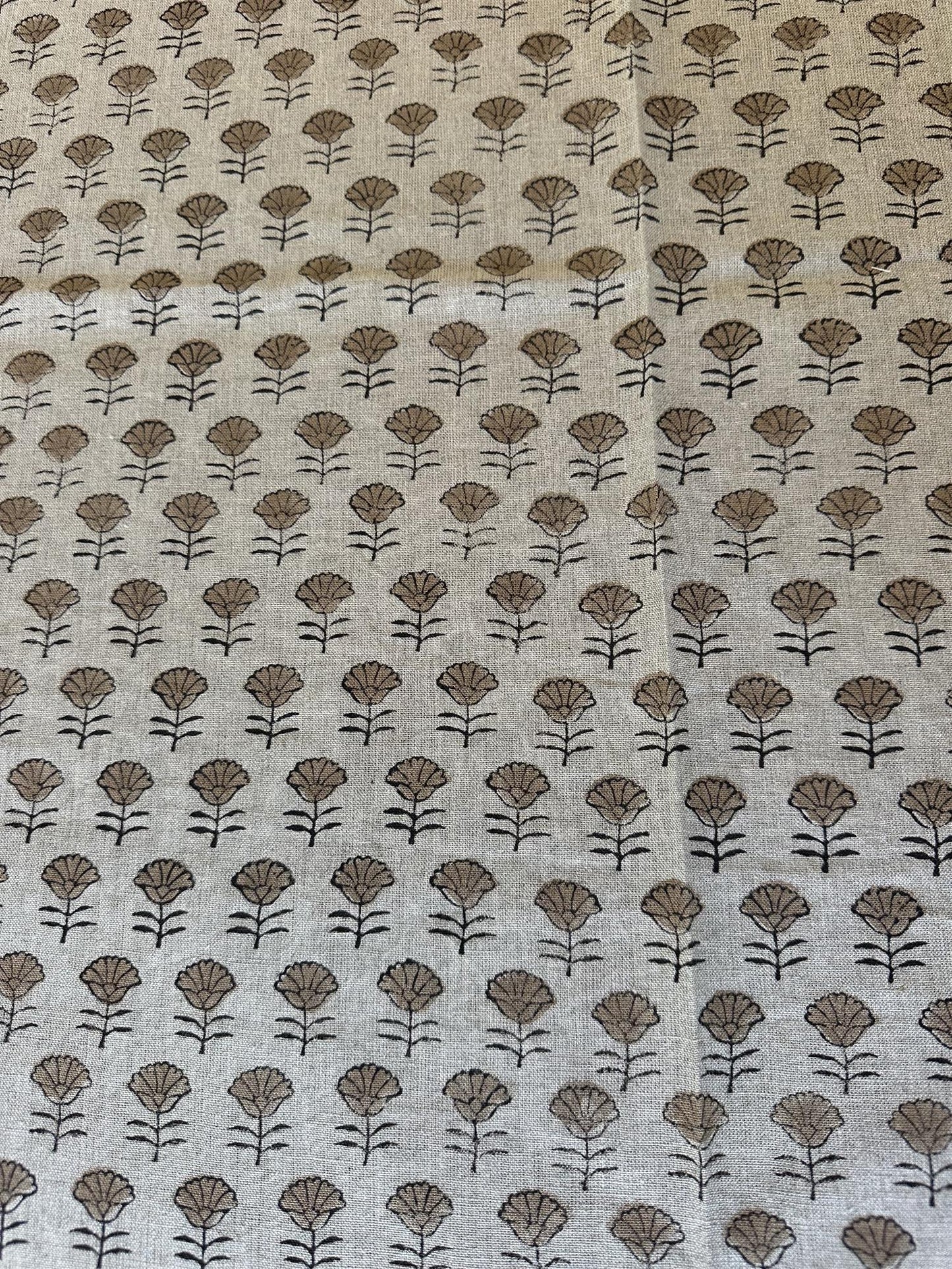 Duk 100% lin blokktrykket mønster 150x350 cm natur & brun
