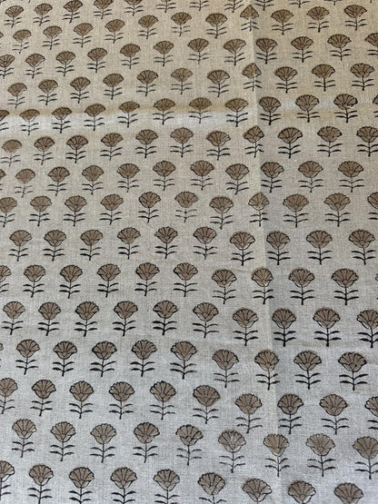 Duk 100% lin blokktrykket mønster 150x350 cm natur & brun
