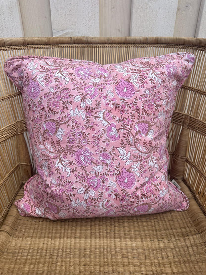 Putetrekk Fleur pink blokktrykk 50x50 cm