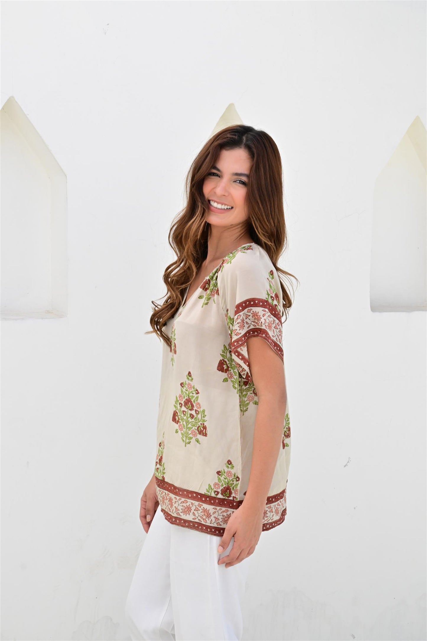 Nimes topp sand/maroon