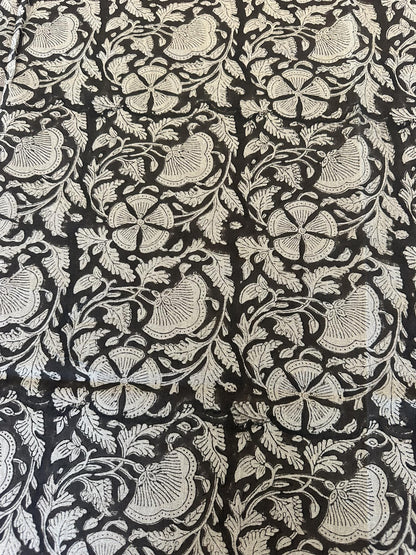 Duk 100% lin blokktrykket mønster 150x350 cm natur &  sort
