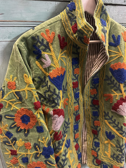 Anouska jakke velur med broderier green