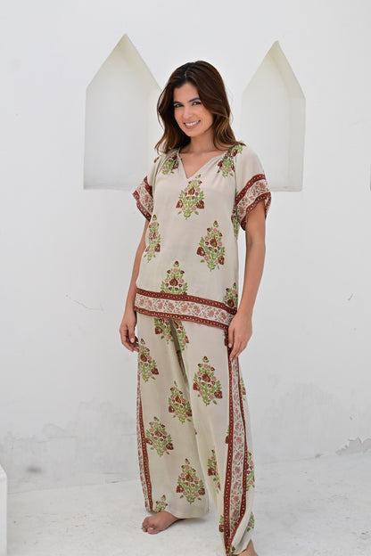 Nimes topp sand/maroon