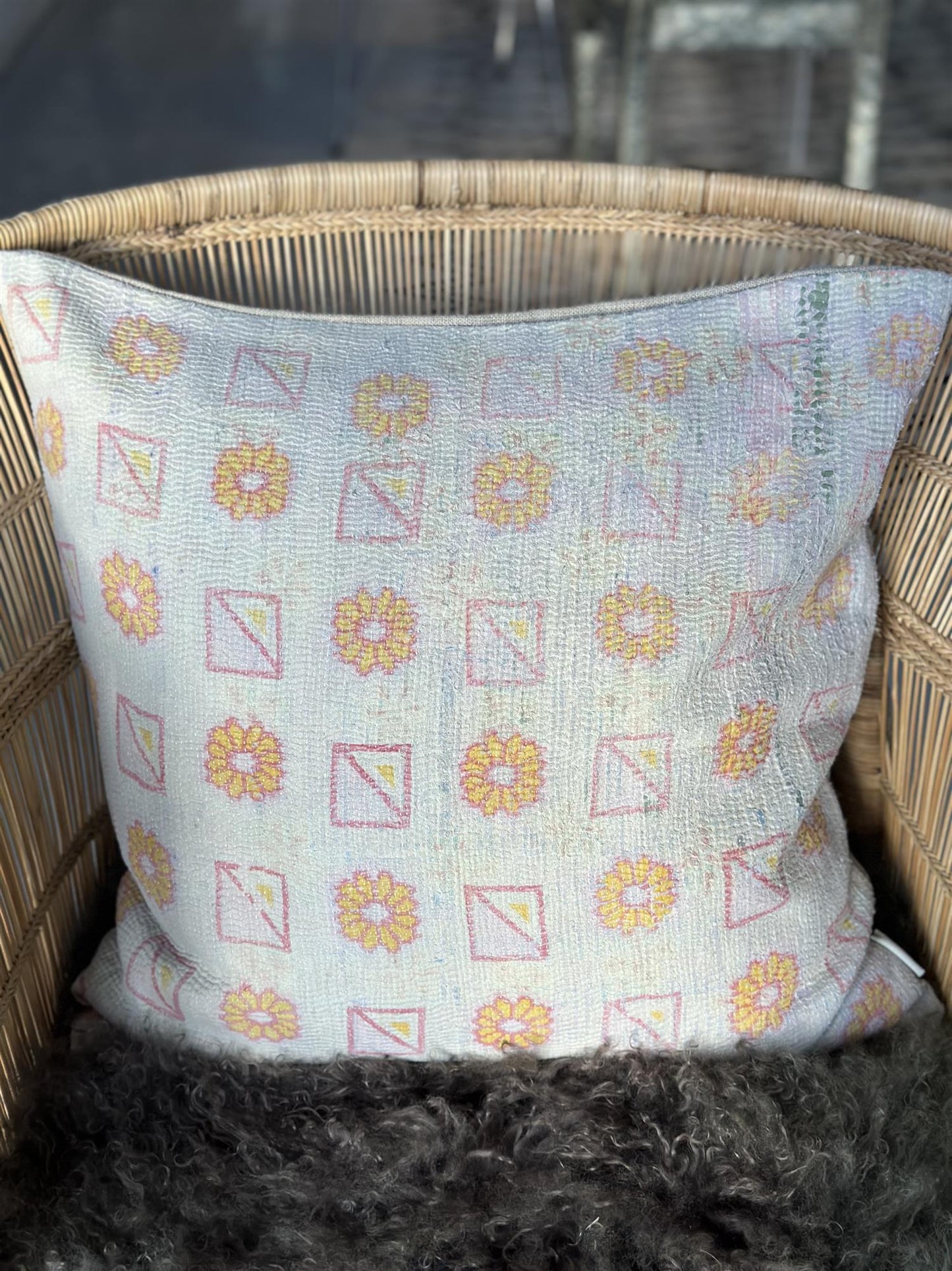 Putetrekk vintage kantha 50x50 cm Nr 97