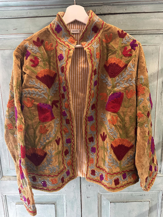 Anouska jakke velur med broderier olive