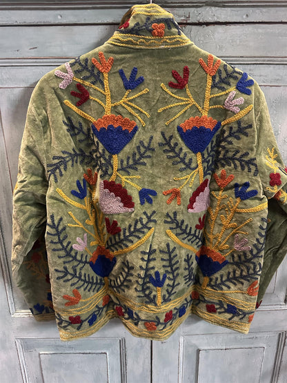 Anouska jakke velur med broderier green
