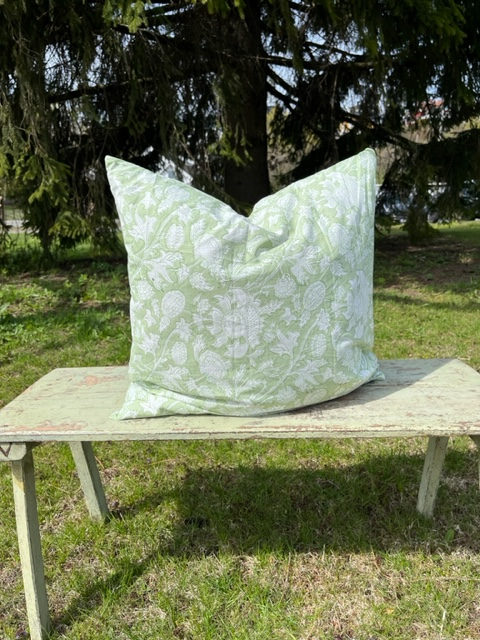 Putetrekk blokktrykk bomull 50x50 cm grønn