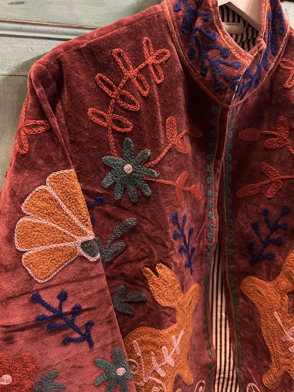 Anouska jakke velur med broderier burgundy
