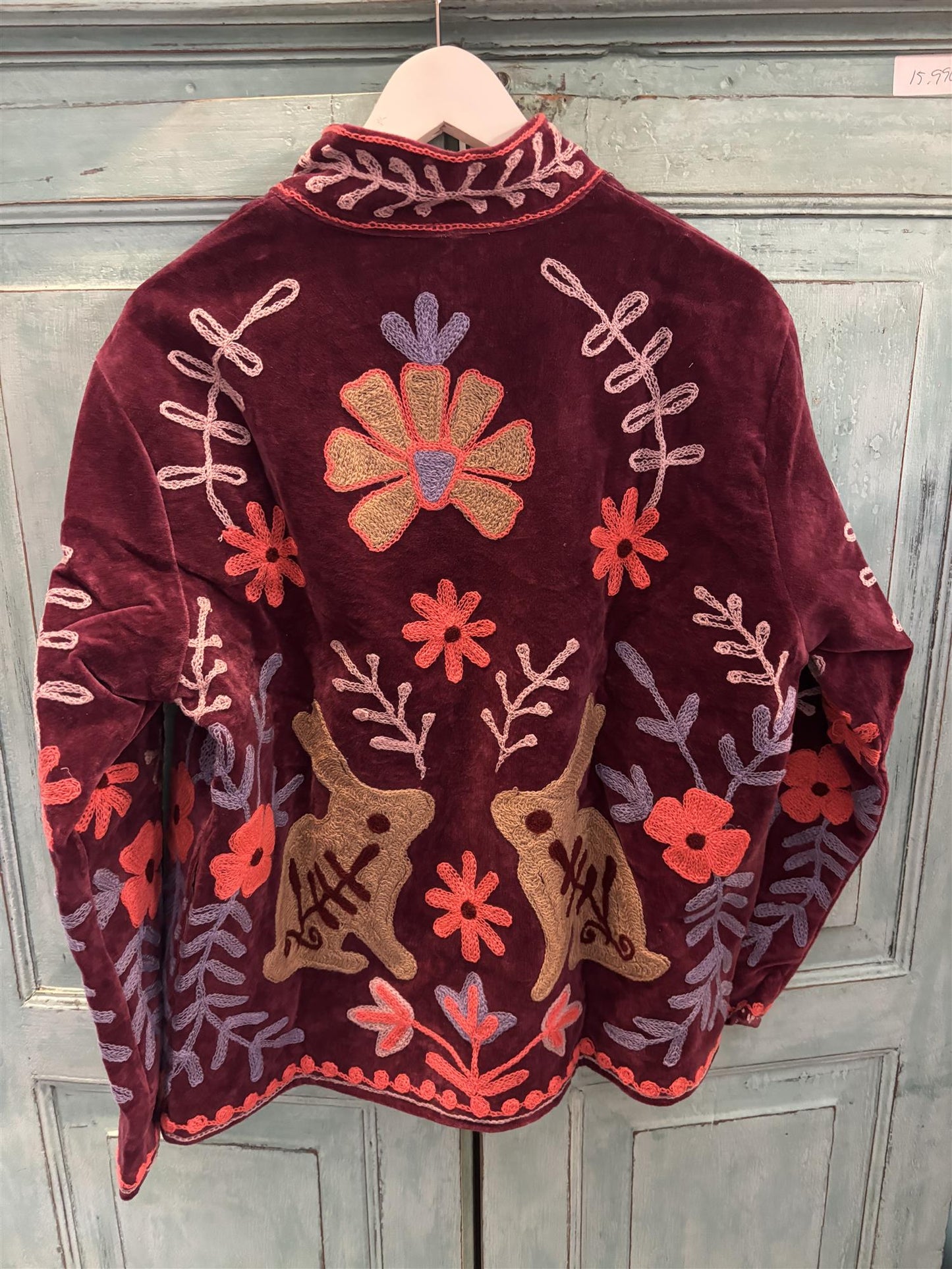 Anouska jakke velur med broderier burgunder/ rød blomster