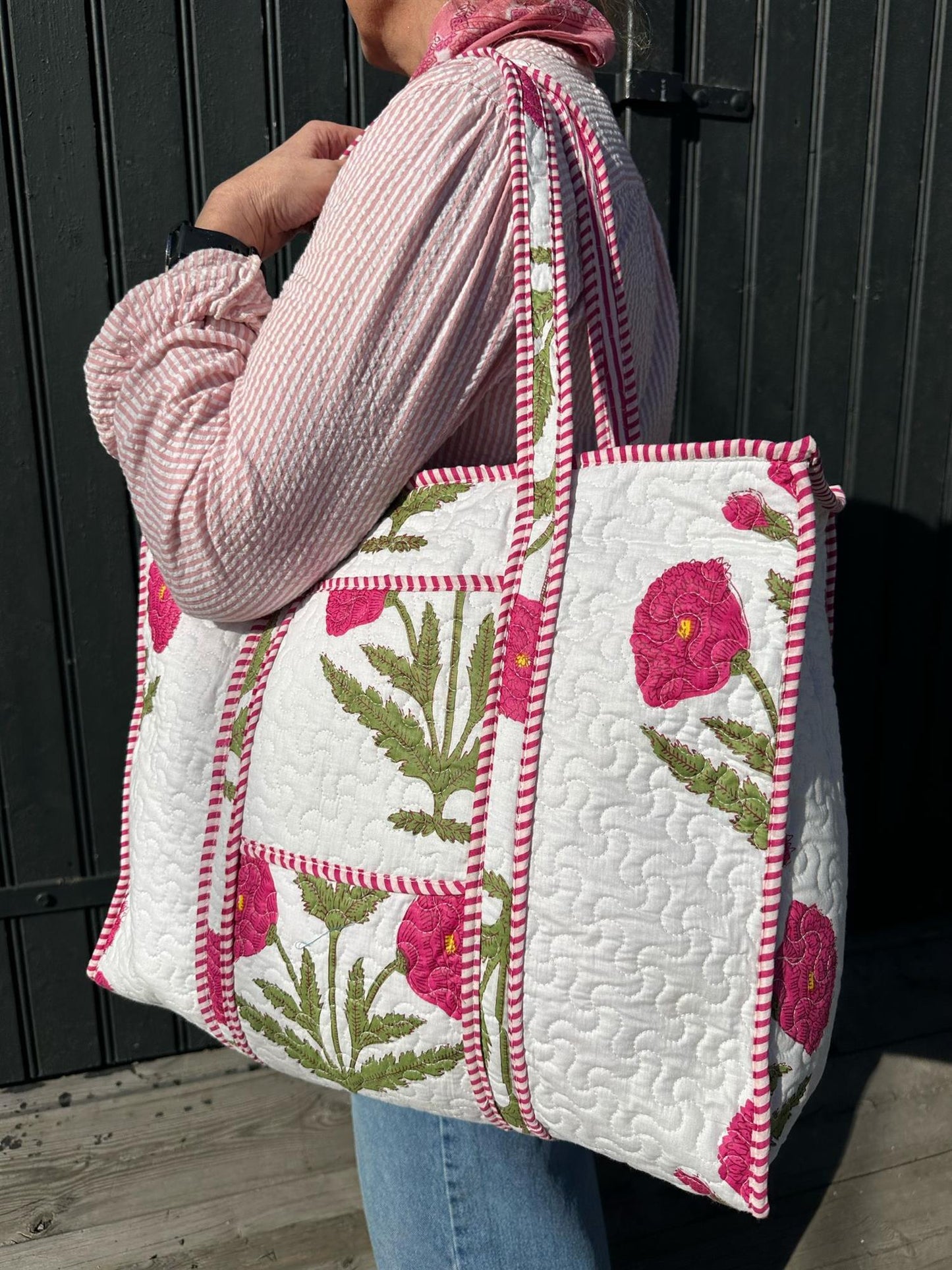 Vattert bag hvit/pink