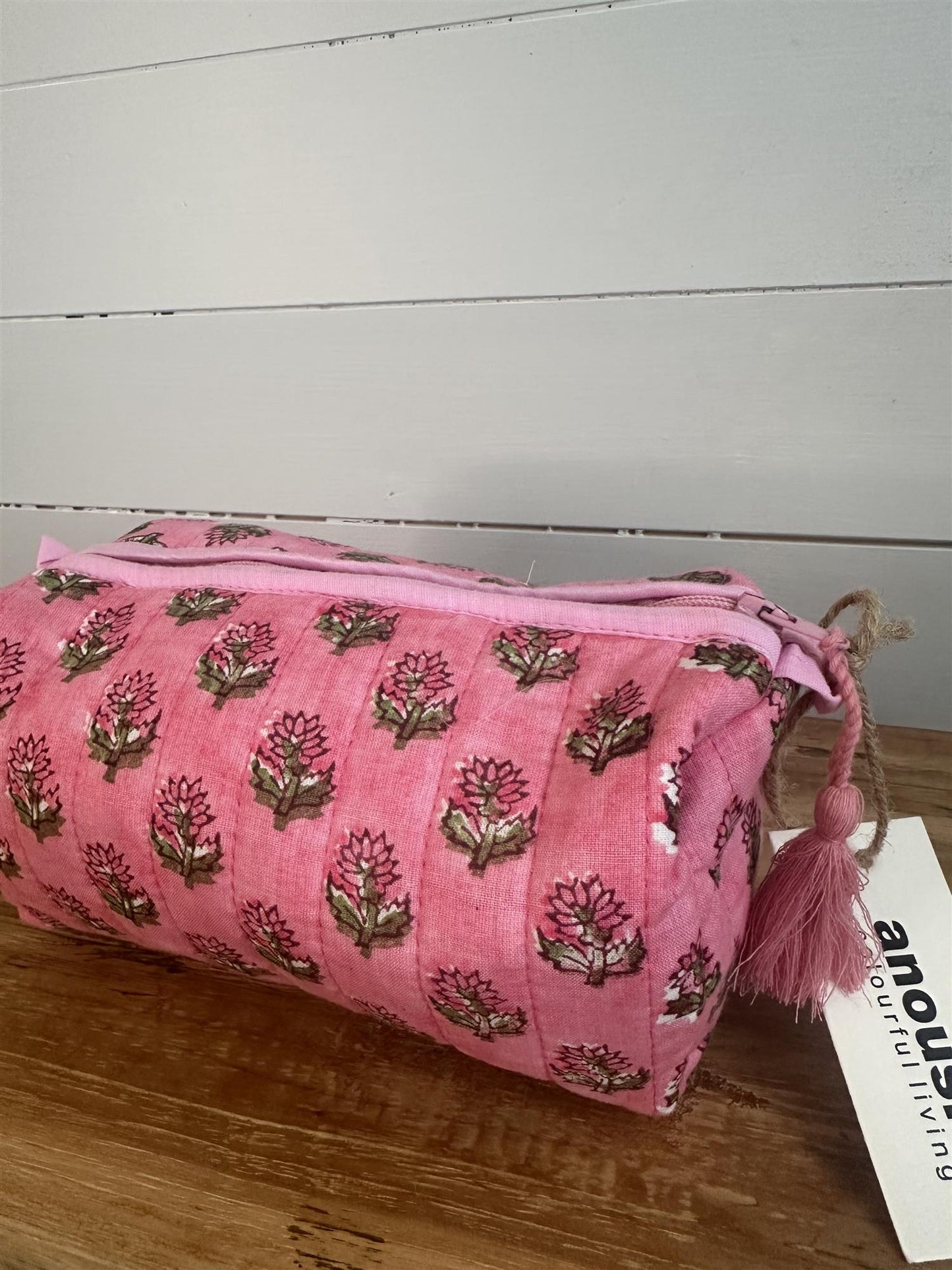 Sminkepung blokktrykket Clementine pink