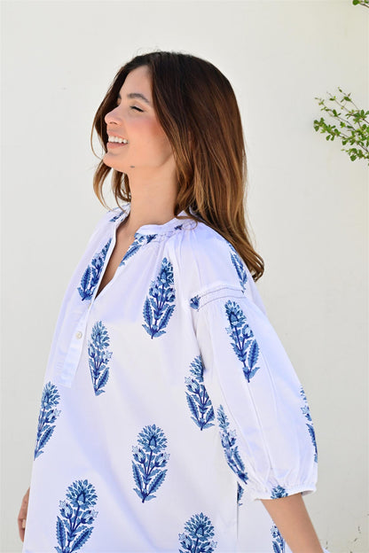 Bayonne kort kjole poplin white/blue
