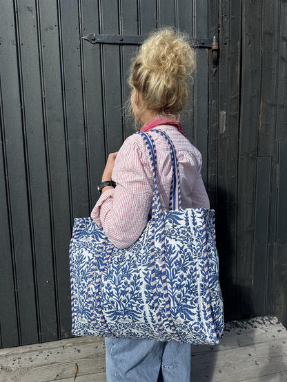 Vattert bag nav/hvit