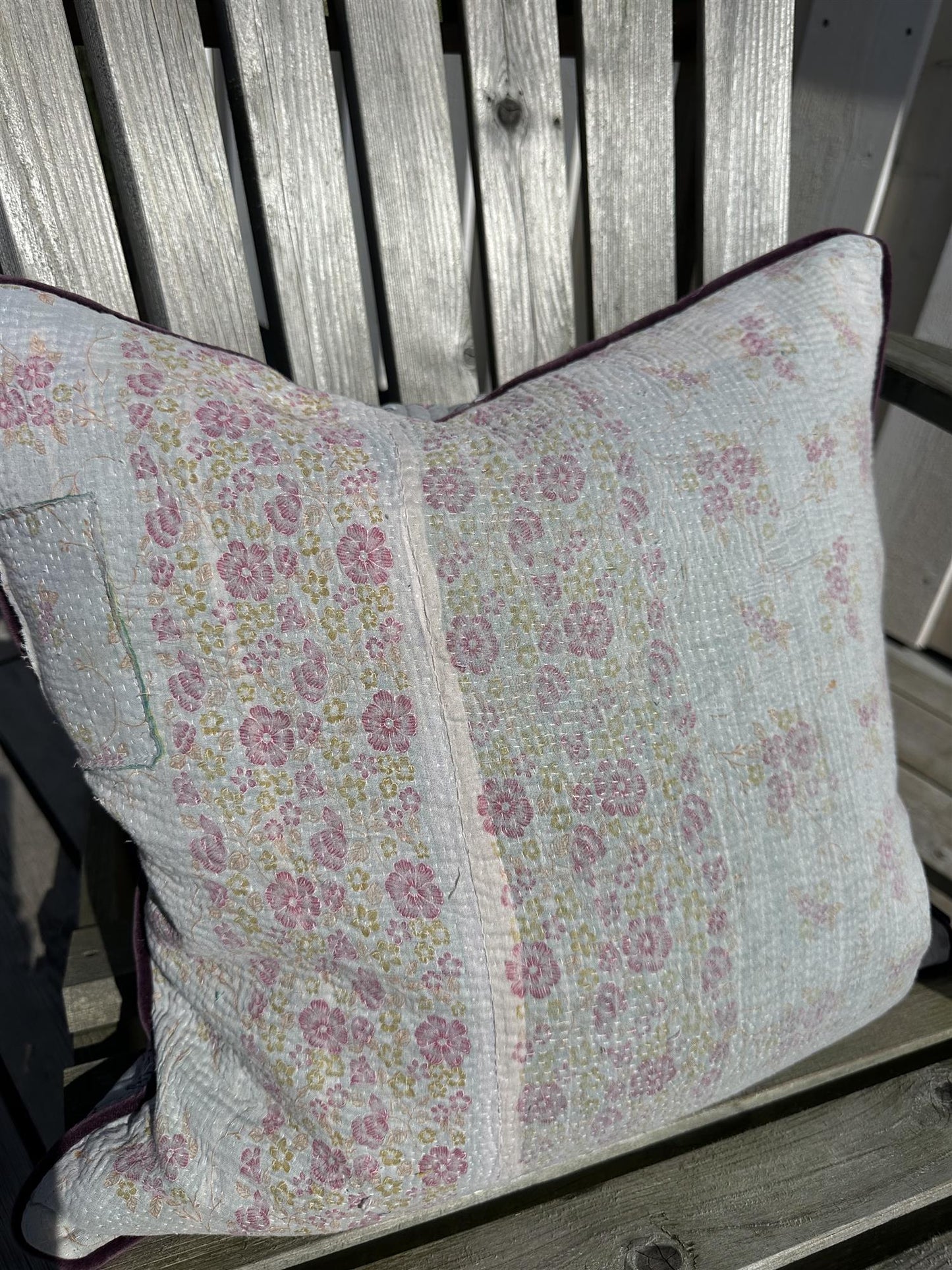 Putetrekk vintage kantha blokktrykket bakside 50x50 cm Nr 5
