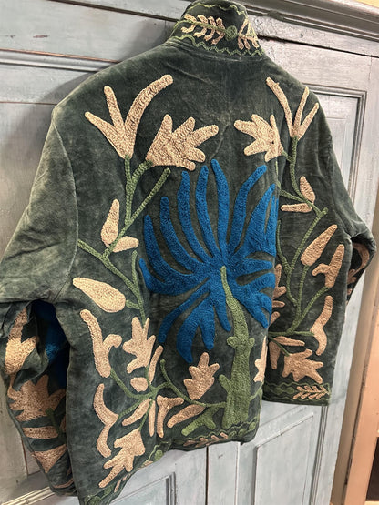 Anouska jakke velur med broderier teel green