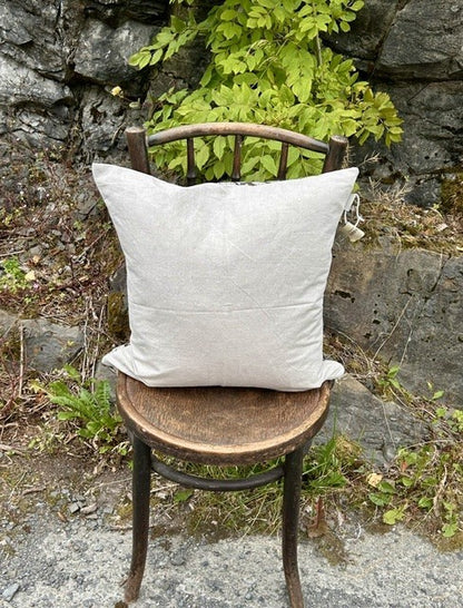 Putetrekk 100% lin blokktrykket mønster 50x50 cm natur & sort