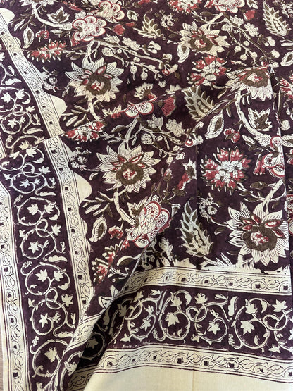 Duk 150 x 350 cm blokktrykket mønster burgunder, Korall & krem
