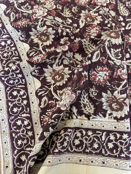 Duk 150 x 250 cm blokktrykket mønster burgunder, Korall & krem