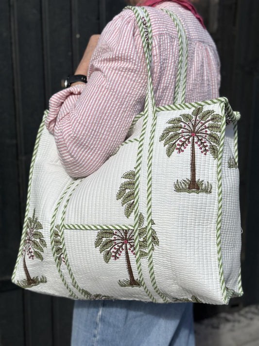 Vattert bag palme grønn/hvit