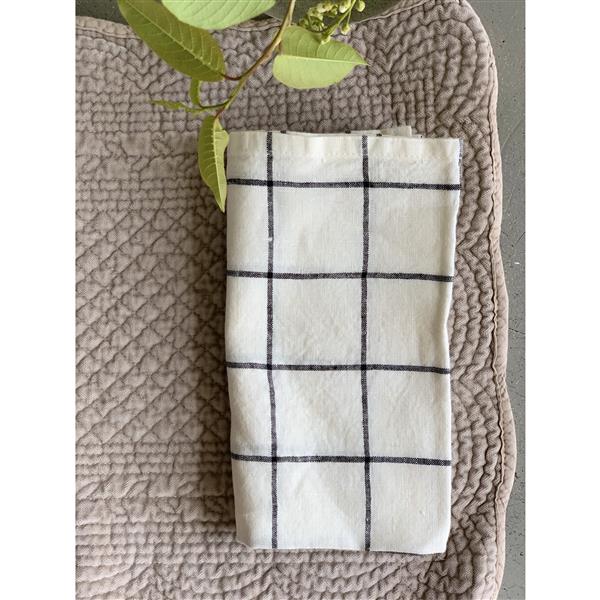 Serviett 100% lin 45x45 cm rutet sort/hvit
