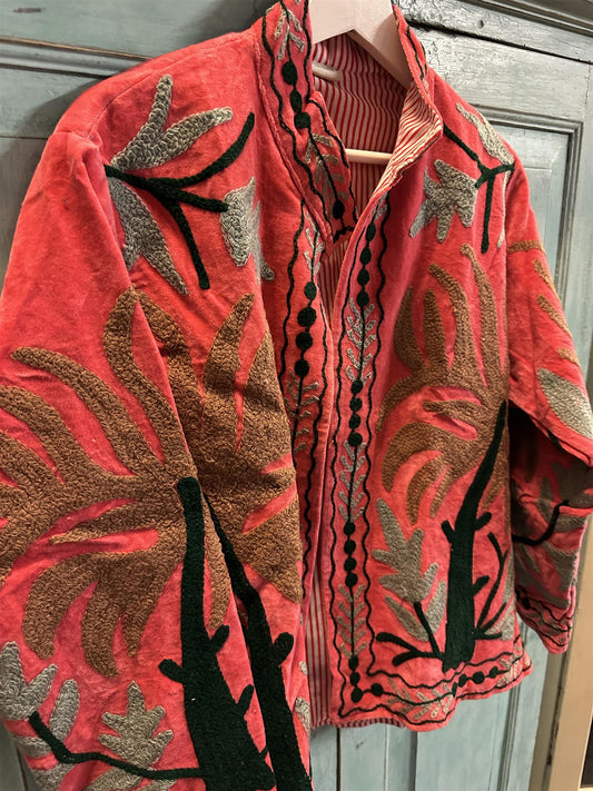 Anouska jakke velur med broderier coral
