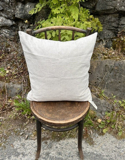 Putetrekk 100% lin blokktrykket mønster 50x50 cm natur, brun & blå