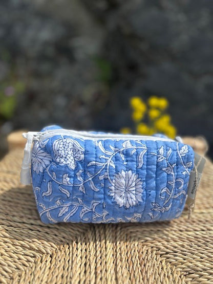 Sminkepung blokktrykket jeans blue
