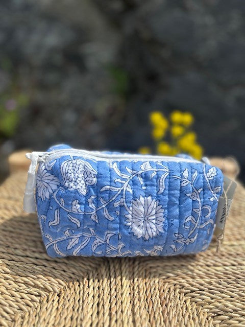 Sminkepung blokktrykket jeans blue