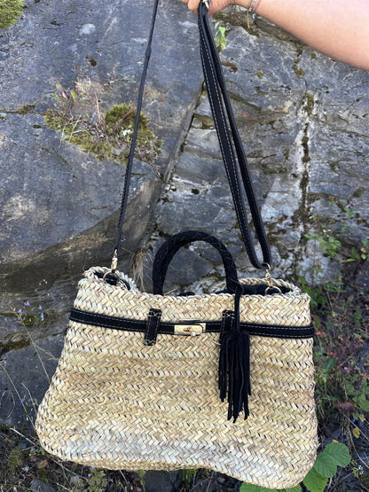 Berber Berkin bag med sorte skinndetaljer og skinnhank