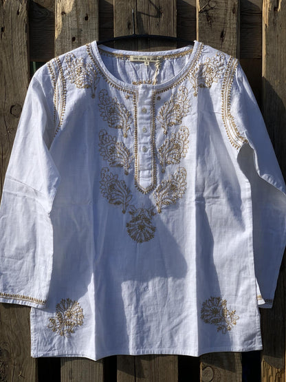 Bluse håndbrodert 100% lin
