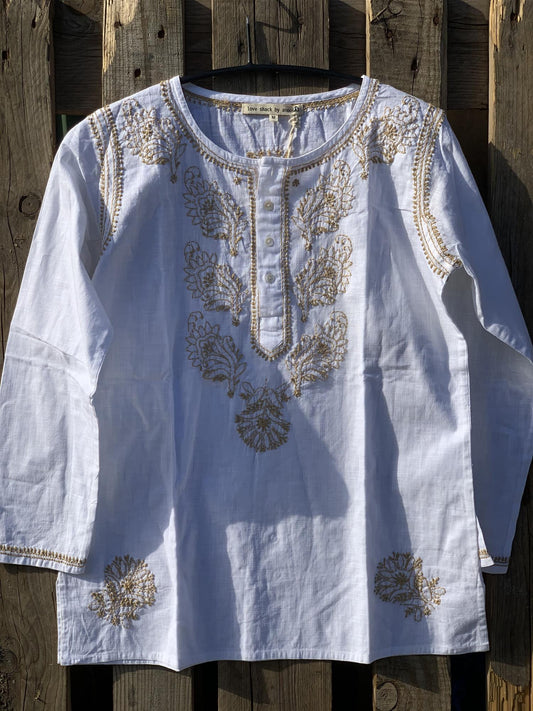 Bluse håndbrodert 100% lin