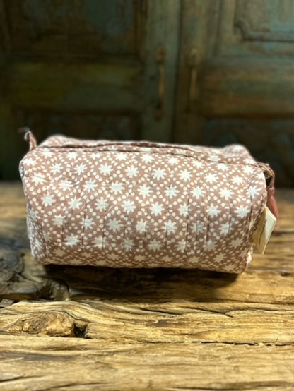 Sminkepung blokktrykket mauve & white