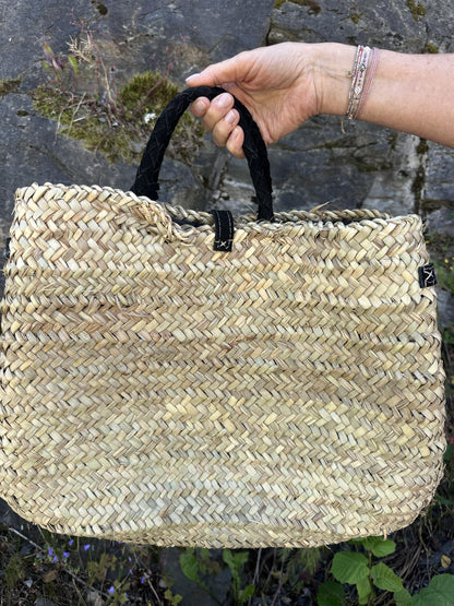 Berber Berkin bag med sorte skinndetaljer og skinnhank