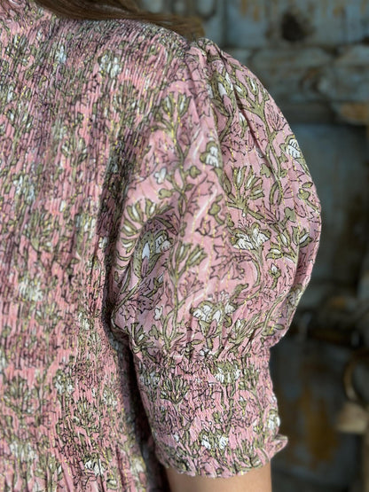 Nathalie lang kjole med lurex pink