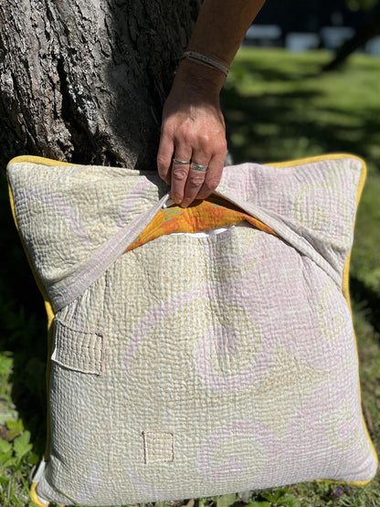 Putetrekk vintage kantha med rulour 50x50 cm #10