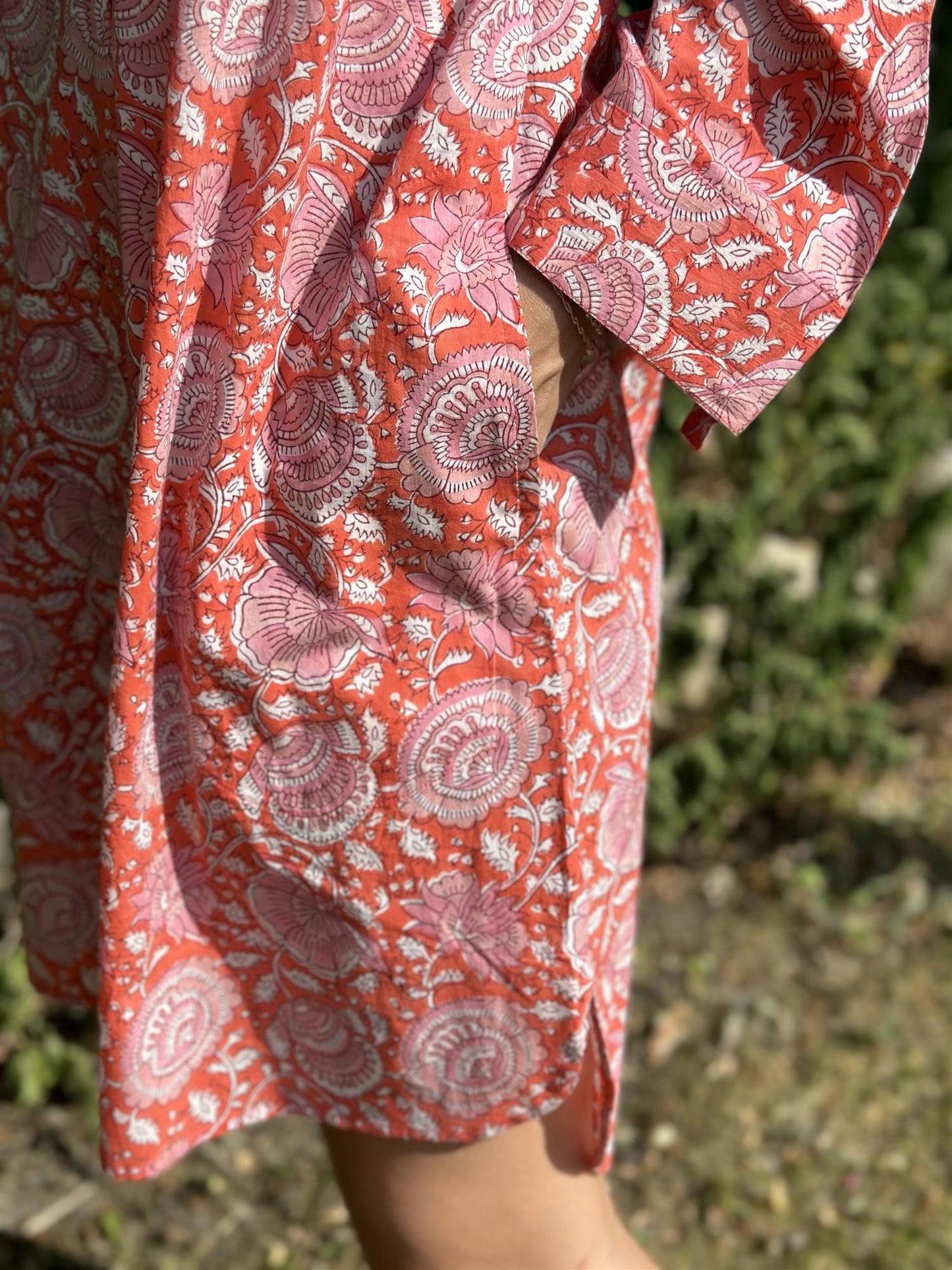 Bermuda skjortekjole rød & rosa