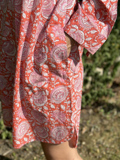 Bermuda skjortekjole rød & rosa