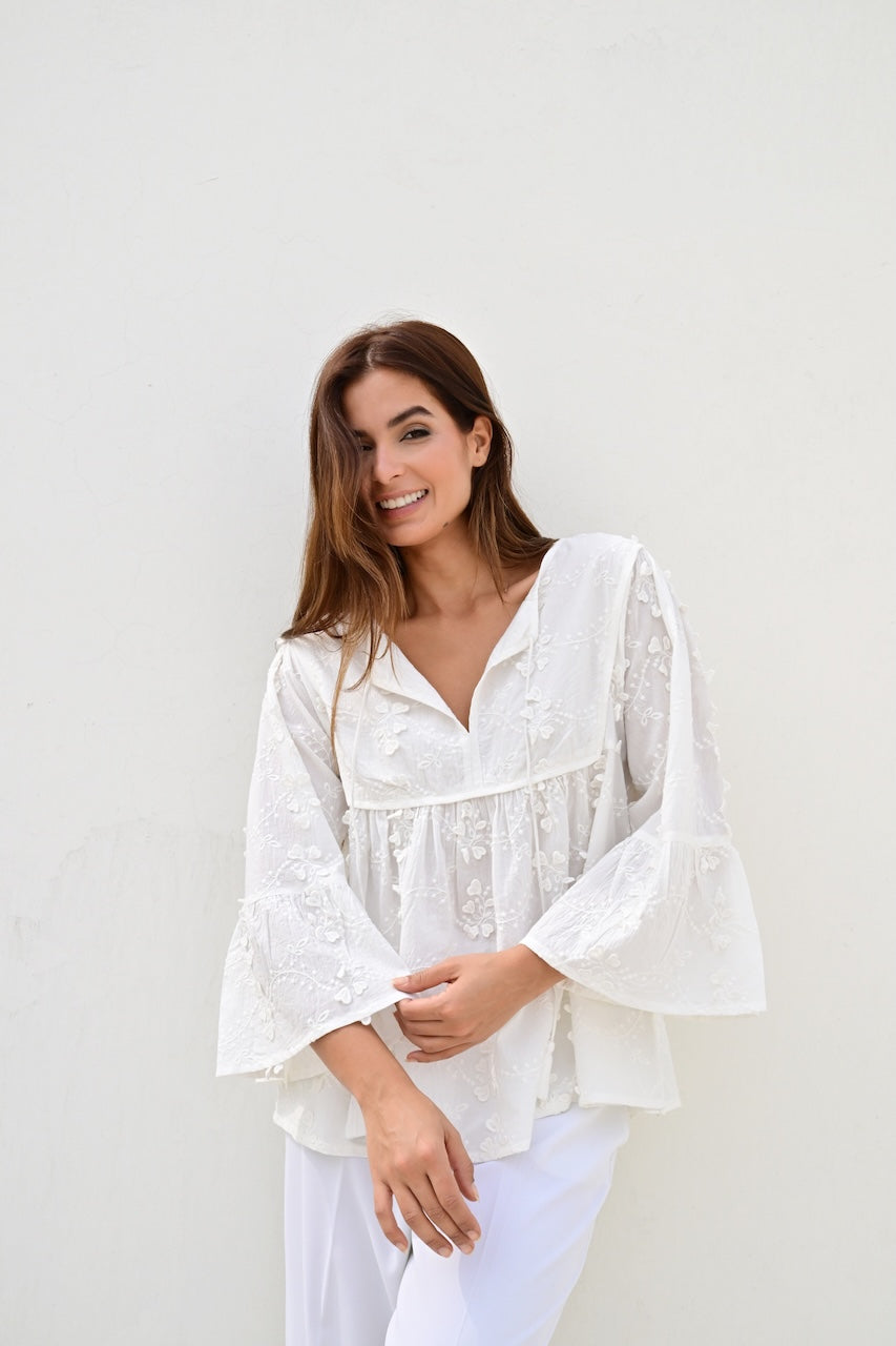 Paris bluse brodert off white