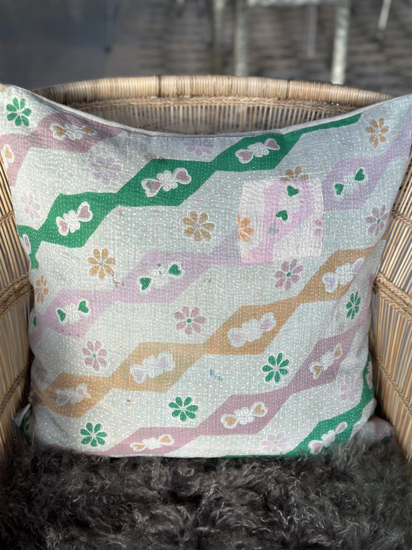 Putetrekk vintage kantha 50x50 cm Nr 98